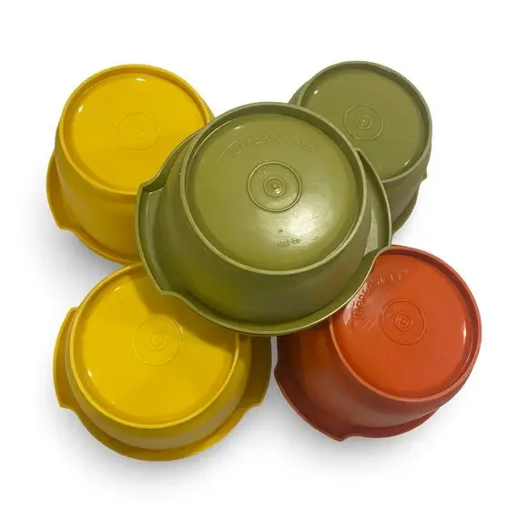 Tupperware Servalier Bowl Set of 5 Orange Yellow Green 886 1323 Sunburst Vintage - Picture 12 of 13